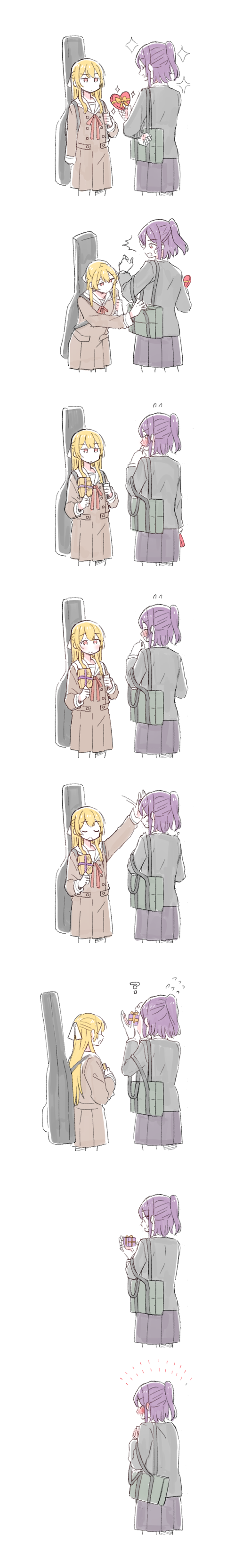 /\/\/\, 2girls, ?, absurdres, bag, bang_dream!, black_skirt, blazer