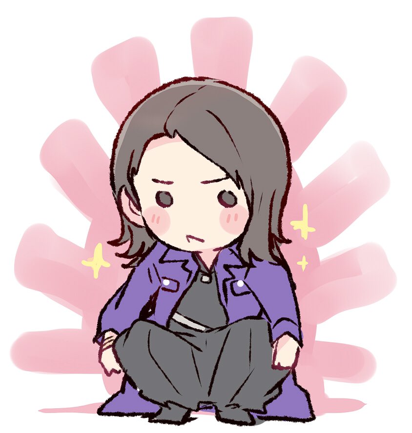 1girl, akb48, black_eyes, black_hair, black_hakama, black_shirt, blush, chibi