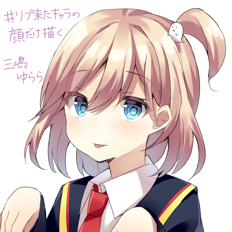 1girl, :p, bangs, black_jacket, blazer, blue_eyes, blush, closed_mouth