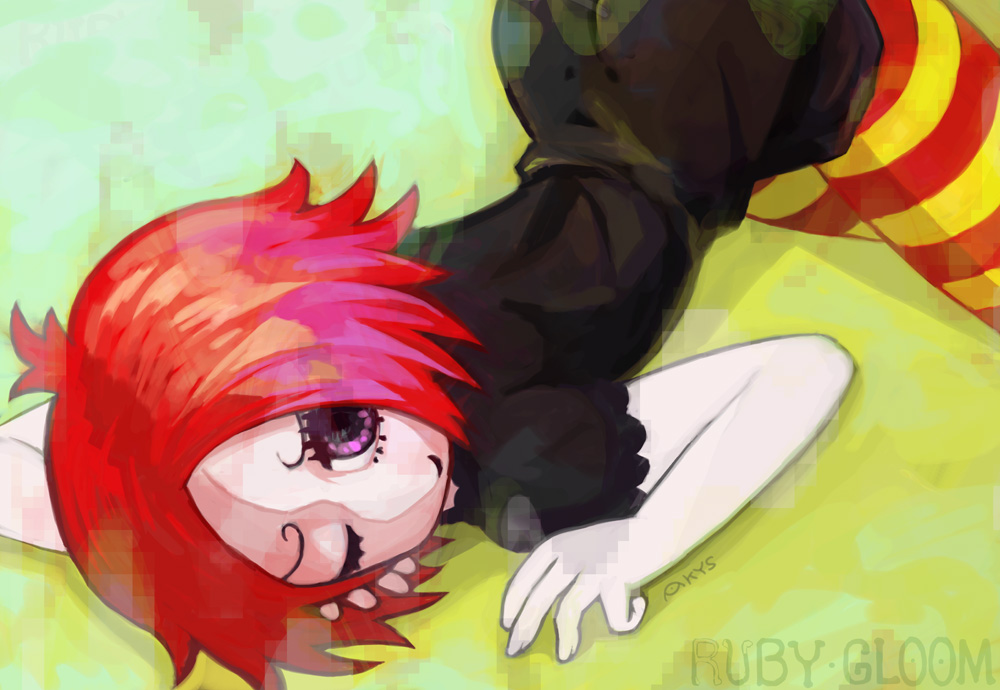 pantyhose, red_hair, redhead, ruby_gloom, striped, striped_legwear, striped_socks, striped_thighhighs, thigh-highs