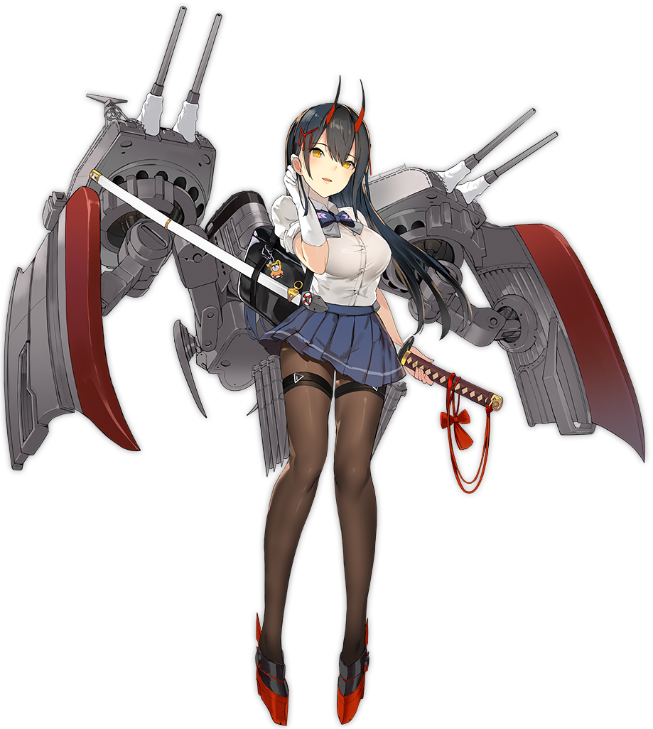 1girl, azur_lane, bag, black_hair, black_legwear, blue_skirt, blush, bow