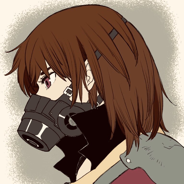 1girl, arc_the_lad_iii, brown_hair, cheryl_(arc_the_lad), commentary_request, gas_mask, marusa_(marugorikun), short_hair