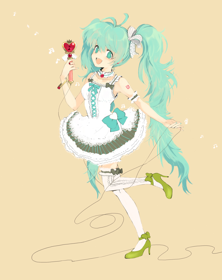 aqua_hair, bad_id, choker, gothic_lolita, hatsune_miku, high_heels, lace, lolita_fashion