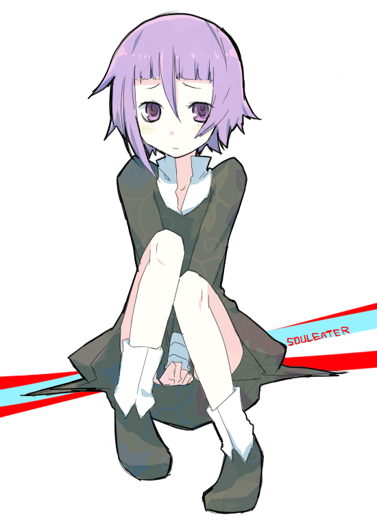 chrona_makenshi, makenshi_chrona, purple_eyes, purple_hair, short_hair, sitting, soul_eater, violet_eyes