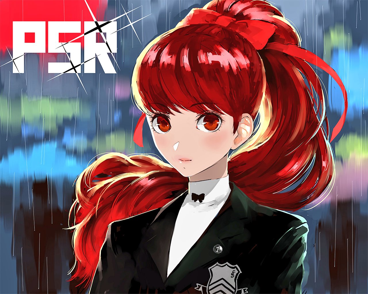 1girl, black_jacket, blazer, bow, brown_eyes, hair_bow, hatomugi_gohan, jacket