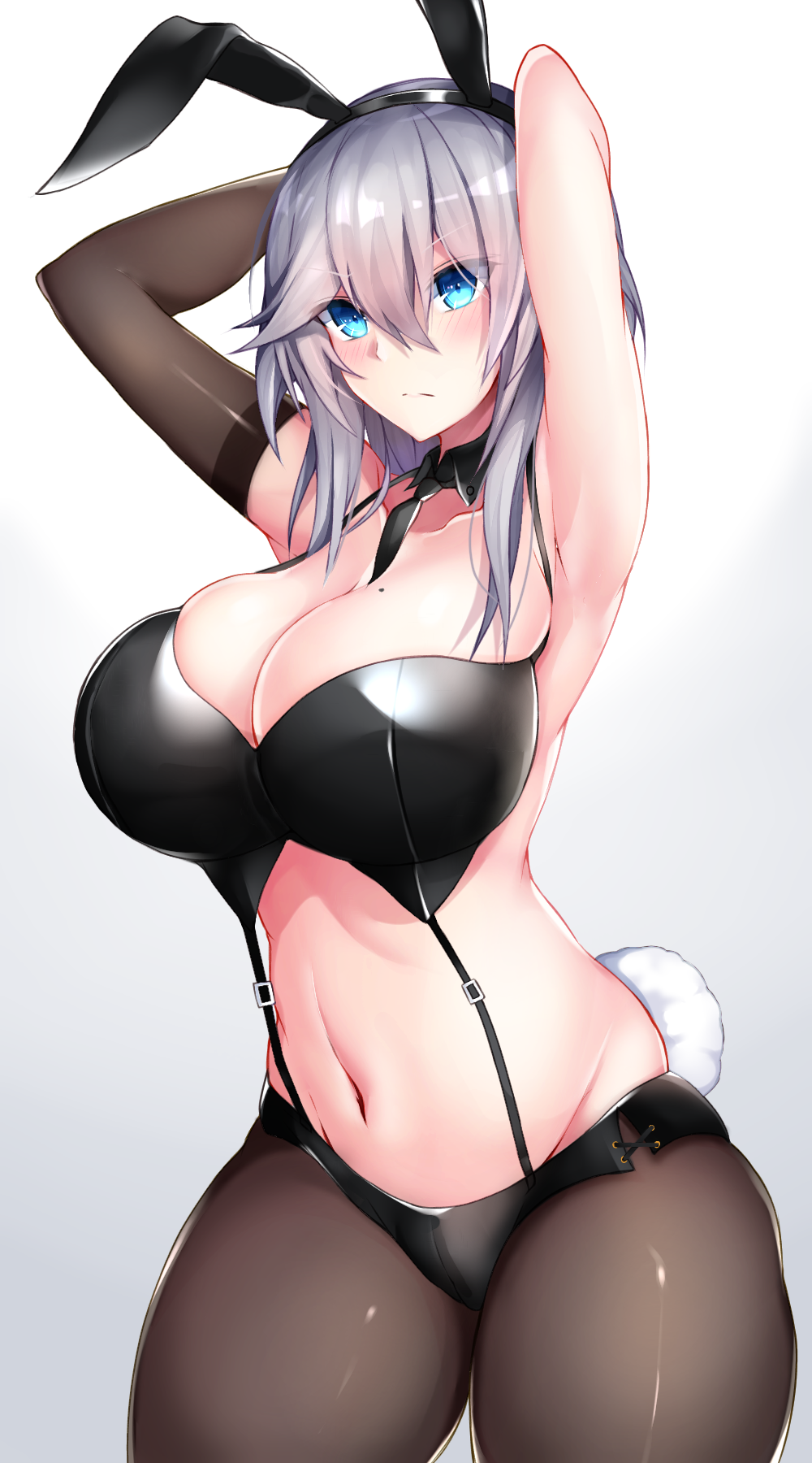 1girl, animal_ears, armpits, arms_up, azur_lane, bangs, black_gloves, blue_eyes