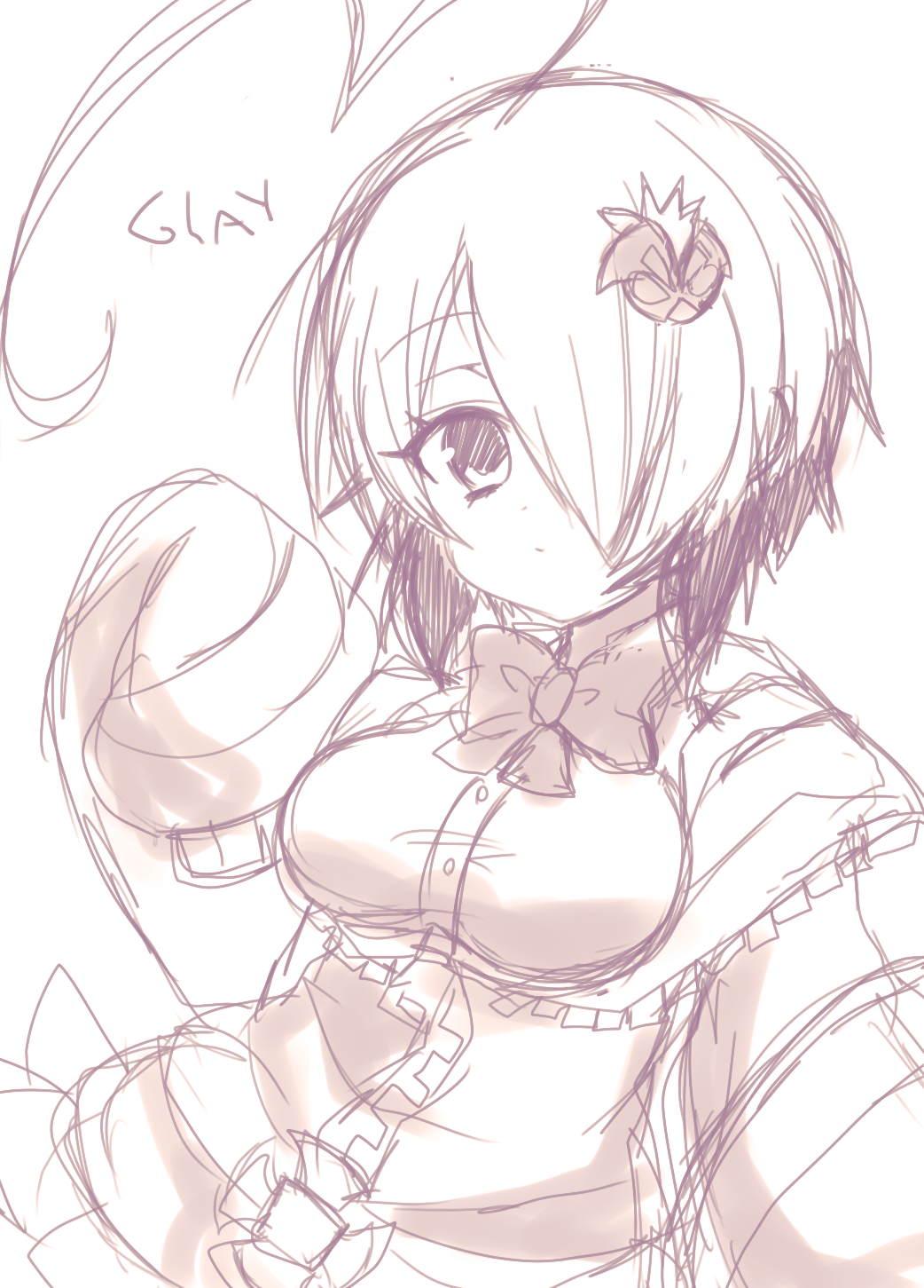 1girl, ahoge, bombergirl, character_name, closed_mouth, gray_(bombergirl), hair_ornament, hair_over_one_eye