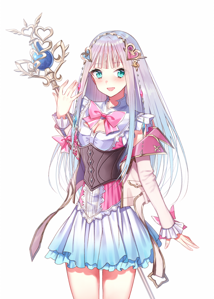 1girl, aqua_skirt, atelier_(series), atelier_lulua, bangs, blunt_bangs, blush, bow
