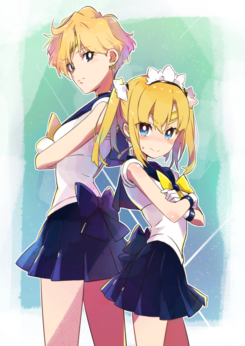 2girls, absurdres, amaryllis_class, bangs, bare_arms, bare_shoulders, bishoujo_senshi_sailor_moon, blonde_hair