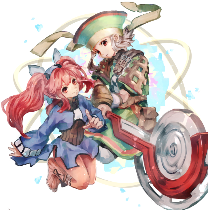 1boy, 1girl, boots, closed_mouth, commentary_request, dewprism, dress, gloves