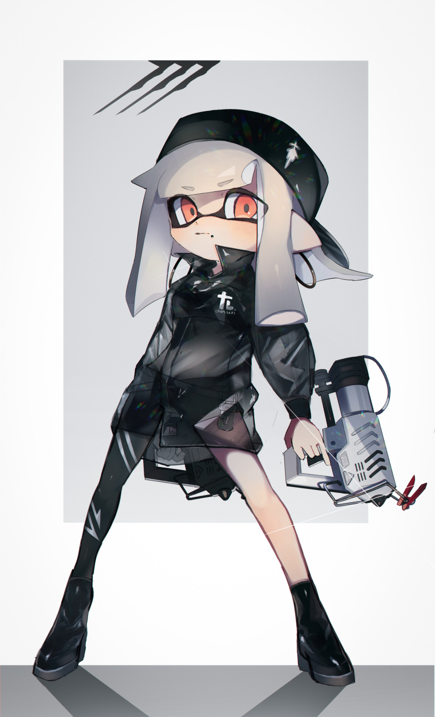 1girl, absurdres, ankle_boots, arm_behind_back, asymmetrical_legwear, backwards_hat, bangs, baseball_cap