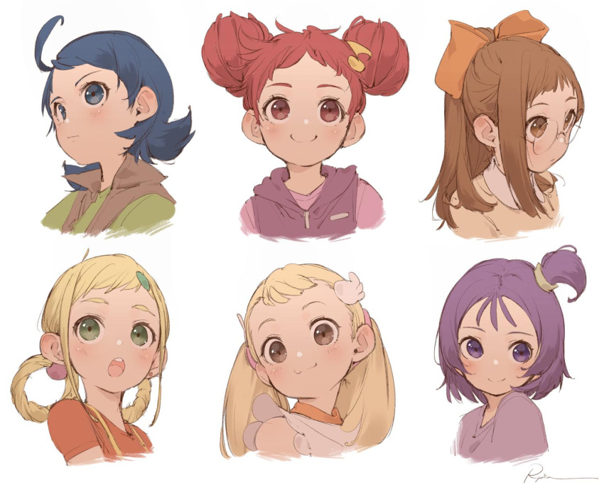 6+girls, :3, :o, ahoge, asuka_momoko, blonde_hair, blue_eyes, blue_hair