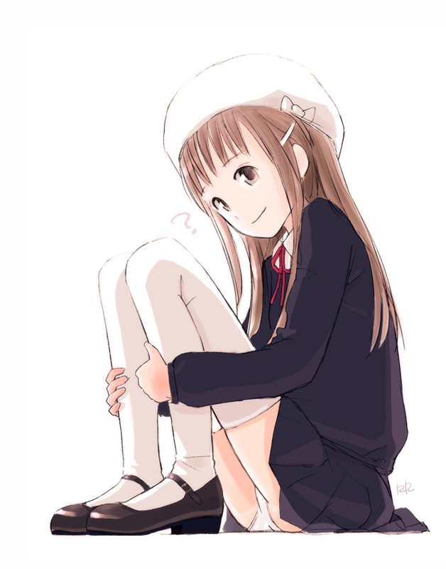 brown_eyes, brown_hair, hat, kokudou_juunigou, leg_hug, mary_janes, original, panties