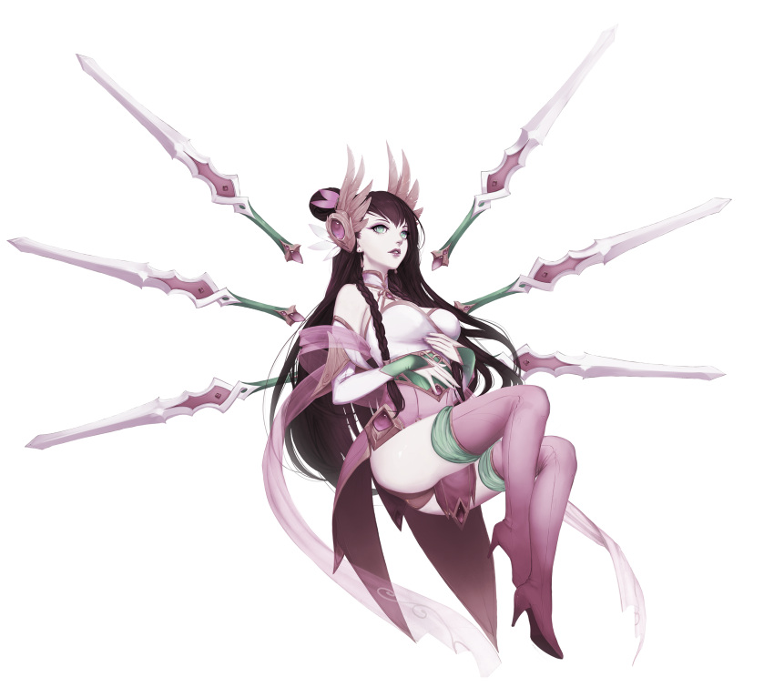 1girl, armor, ass, bangs, bare_shoulders, black_hair, blue_eyes, boots