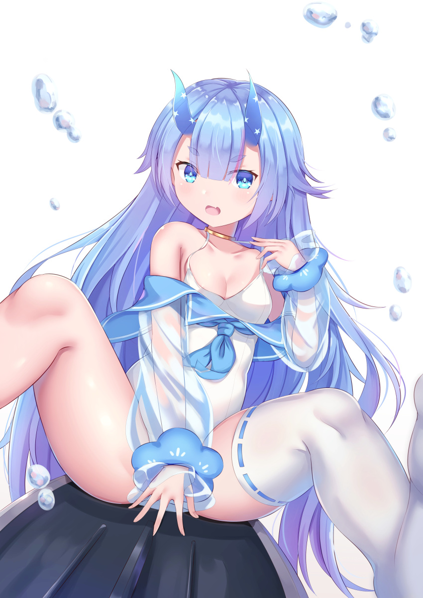 1girl, :d, absurdres, azur_lane, bangs, between_legs, blue_eyes, blue_hair
