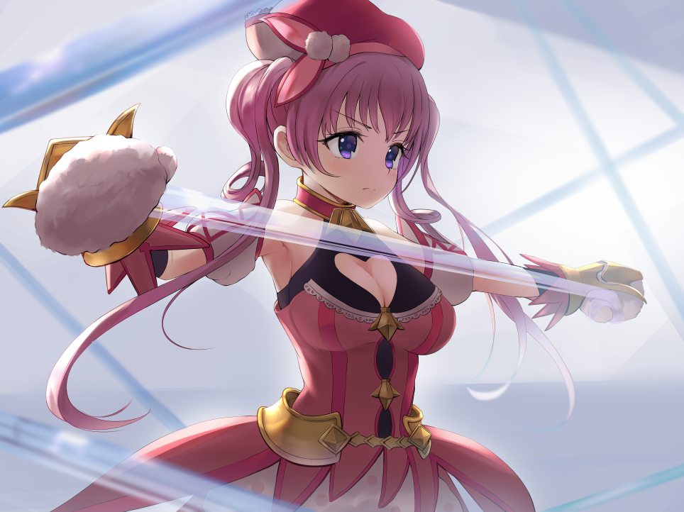 1girl, armpits, backlighting, bare_shoulders, breasts, cleavage, cleavage_cutout, closed_mouth