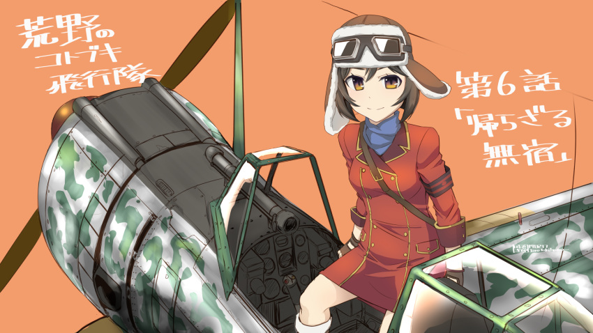 1girl, aviator_cap, black_hair, blue_scarf, brown_gloves, coat, fingerless_gloves, gloves