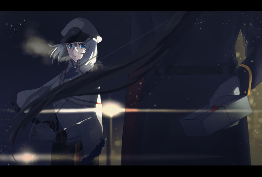 2girls, azur_lane, black_hair, blue_eyes, cape, commentary, female_commander_(azur_lane), hat