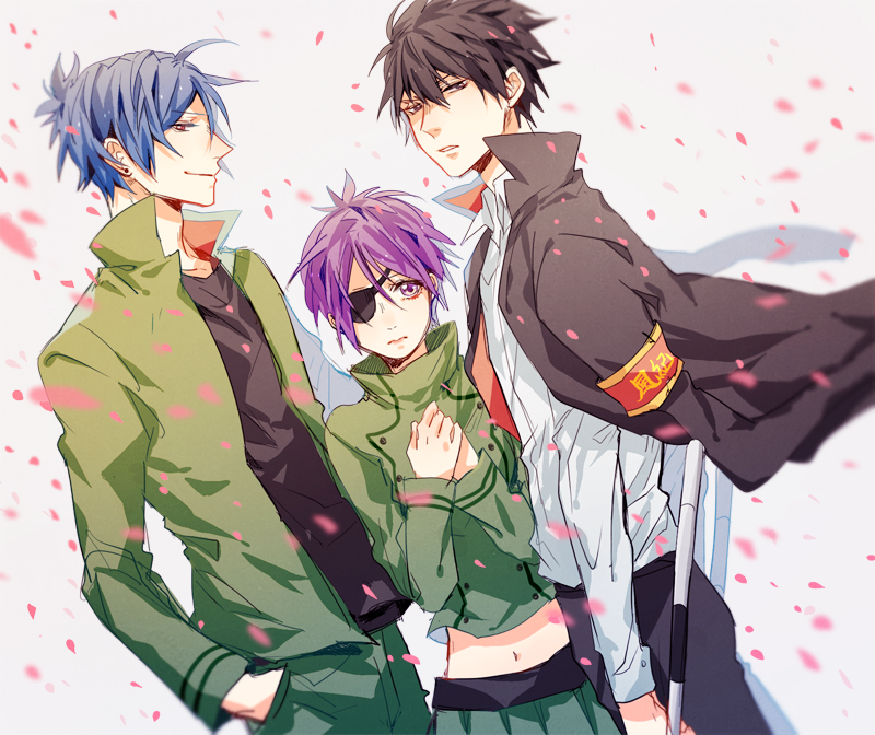 1girl, bad_id, bad_pixiv_id, black_hair, blue_hair, chrome_dokuro, closed_mouth, eyepatch