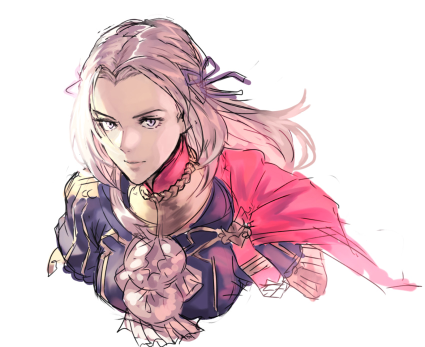 1girl, blonde_hair, blue_eyes, cape, cravat, edelgard_von_hresvelgr_(fire_emblem), fire_emblem, fire_emblem:_three_houses, fire_emblem_heroes, gloves, hair_ornament, intelligent_systems, long_hair, looking_at_viewer, nintendo, simple_background, solo, tomentomob, uniform, white_background