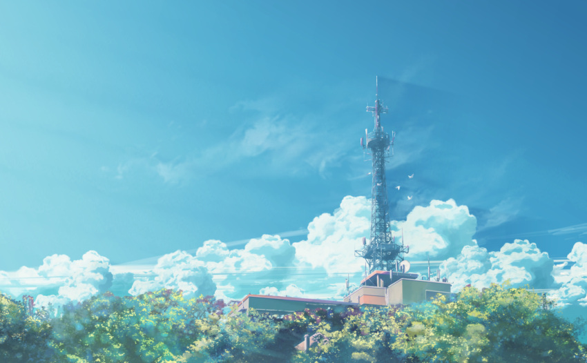 bird, blue_sky, clouds, day, hatsuame, highres, no_humans, original
