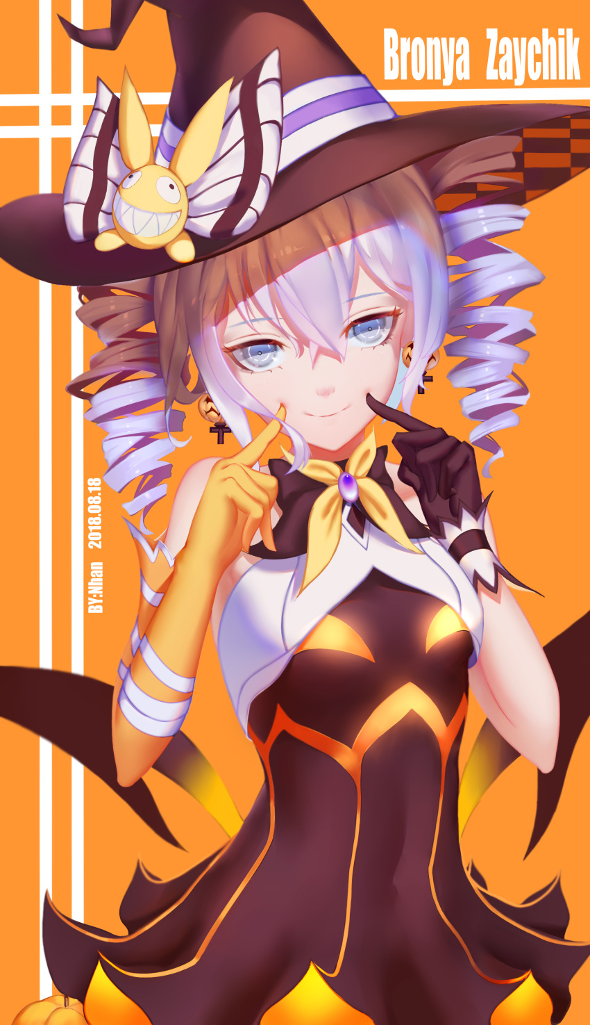 1girl, absurdres, alternate_costume, artist_name, asymmetrical_gloves, bangs, black_gloves, blush