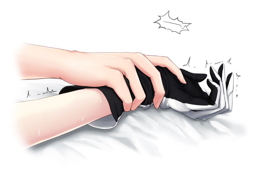 2girls, bed_sheet, black_gloves, close-up, female_admiral_(kantai_collection), gloves, hands, kantai_collection