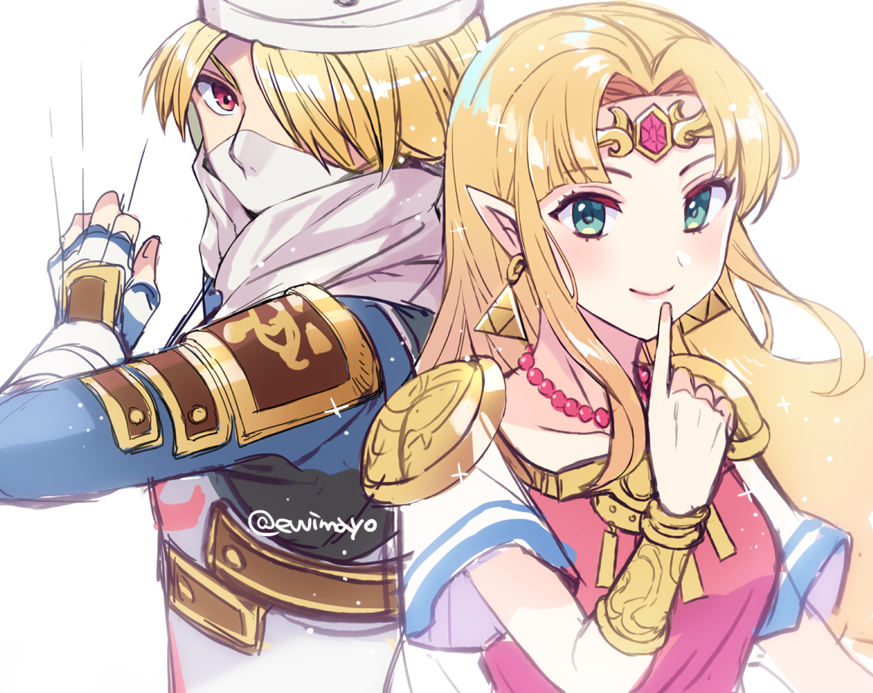 2girls, androgynous, bandage, blonde_hair, blue_eyes, braid, dark_skin, dress