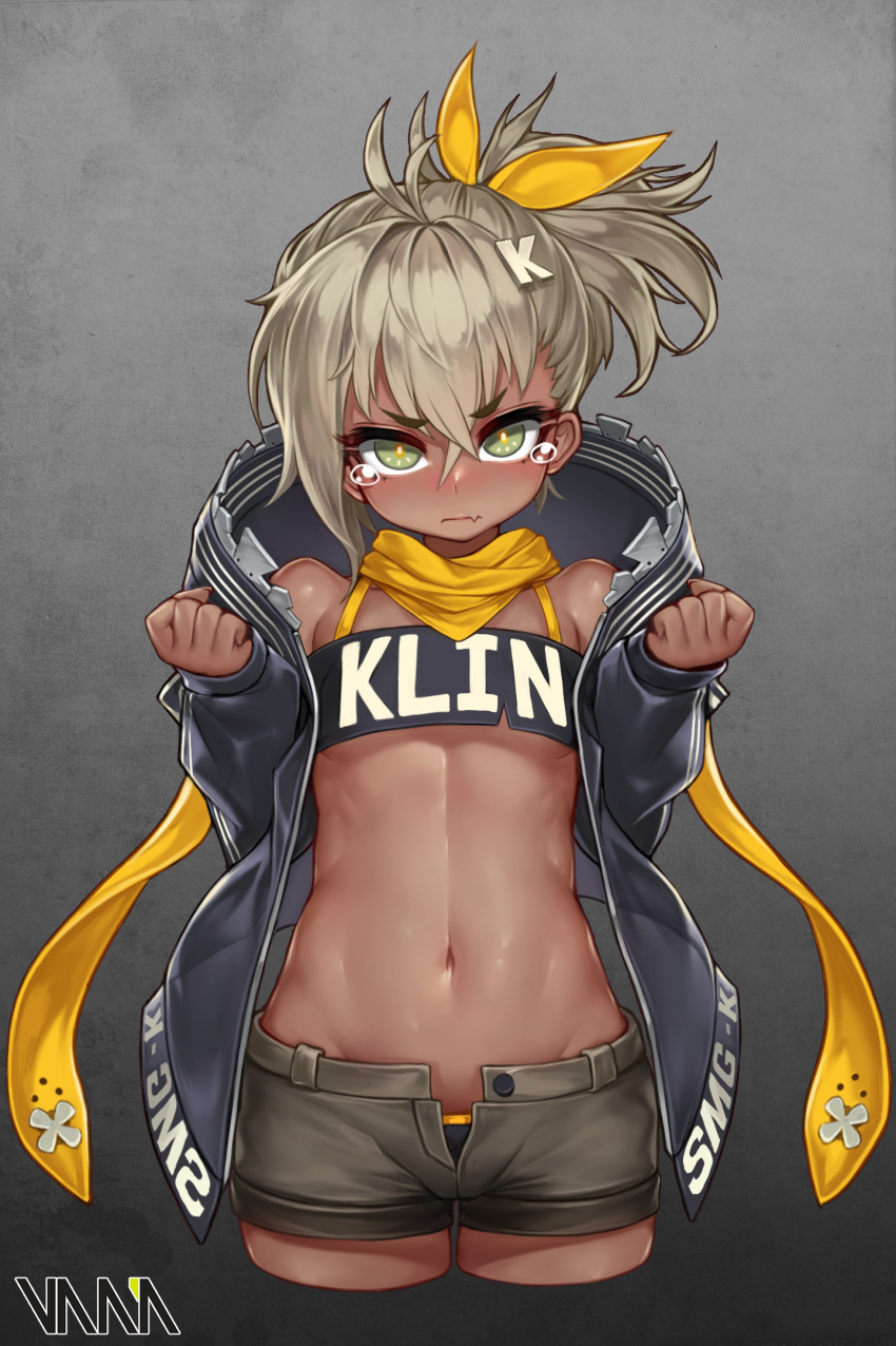 1girl, antenna_hair, artist_name, bandeau, bare_shoulders, black_coat, black_panties, blush