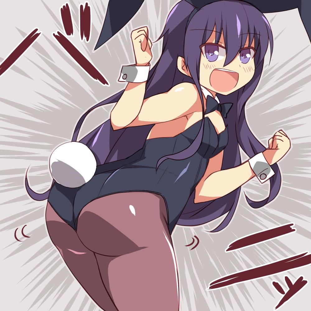 1girl, akatsuki_(kantai_collection), alternate_costume, animal_ears, ass, back, bare_shoulders, black_legwear
