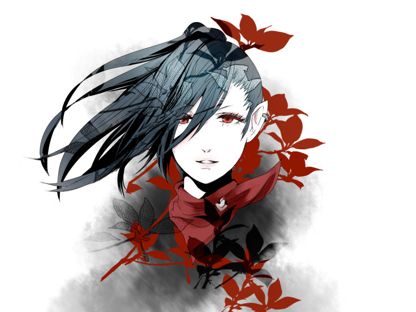1girl, black_hair, blending, branch, earrings, elezen, elf, final_fantasy