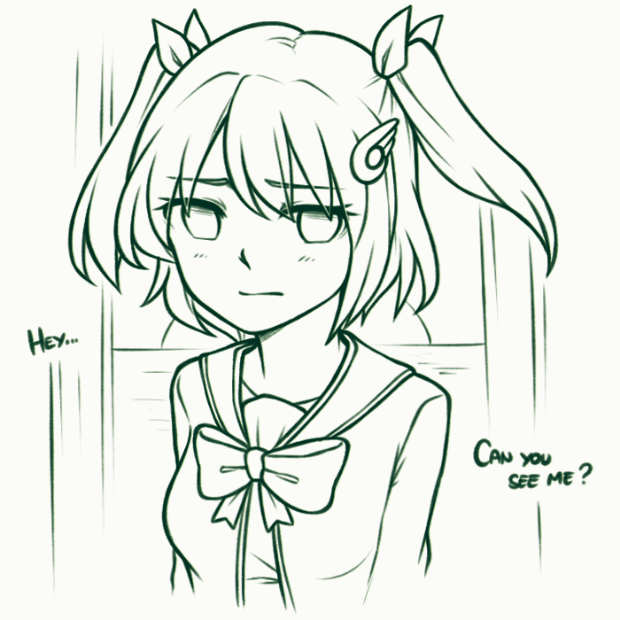 1girl, bangs, bow, bowtie, english_text, eyebrows_visible_through_hair, eyes_visible_through_hair, green_theme