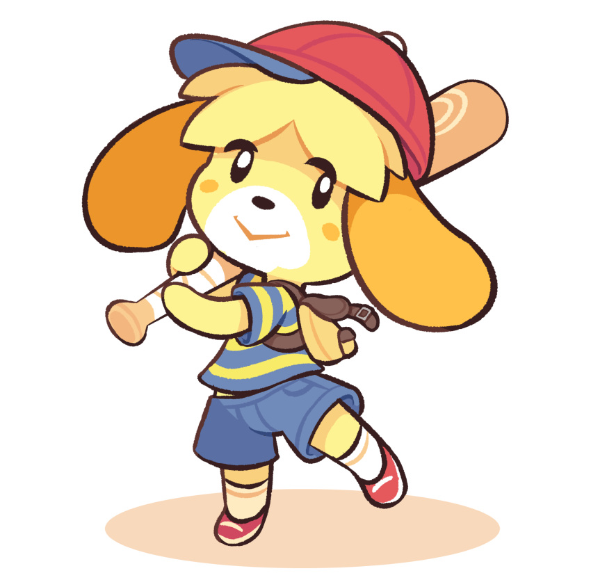 1girl, animal_crossing, animal_ears, ape_(company), backpack, bag, baseball_bat, baseball_cap