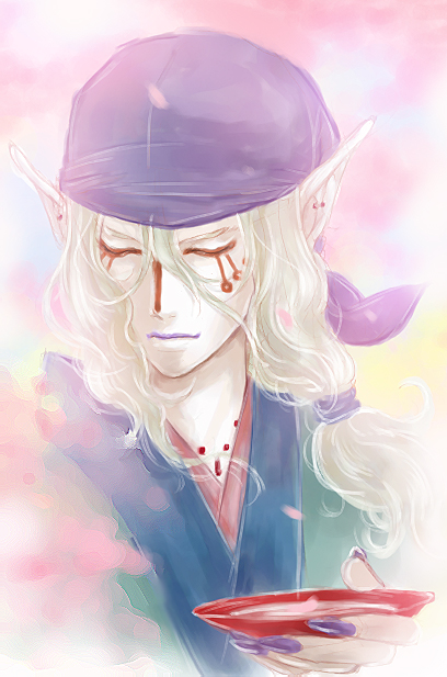 blonde_hair, hat, japanese_clothes, kunogotoshi, long_hair, makeup, ojou_(mei_guanxi), pale