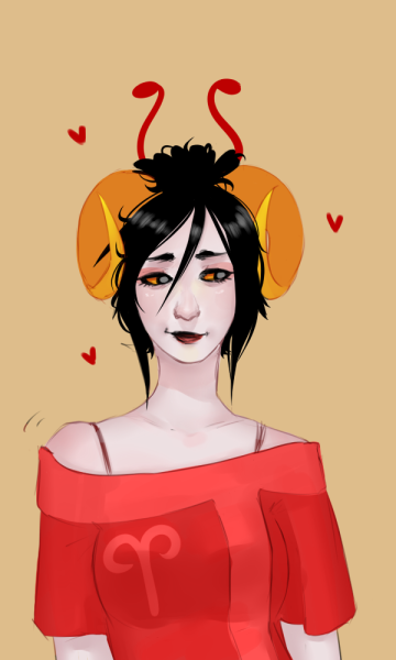 1girl, 1other, aries, bun, damara_megido, homestuck, horns, meytsh