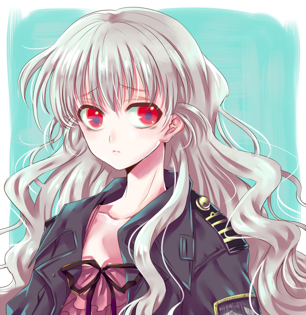 1girl, :<, albatross_koukairoku, bags_under_eyes, blue_eyes, jacket, kiryuu_mina, kuro_(albatross_koukairoku)