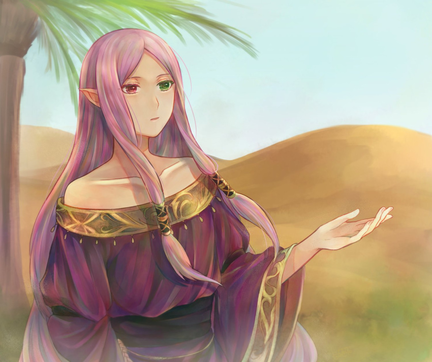 1girl, blue_sky, day, desert, dress, fire_emblem, fire_emblem:_fuuin_no_tsurugi, green_eyes