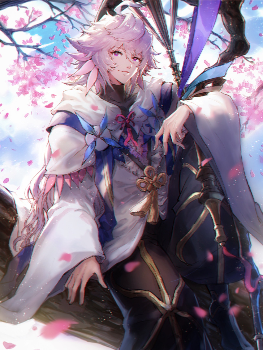 1boy, absurdres, black_pants, cape, fate/grand_order, fate_(series), hair_between_eyes, highres