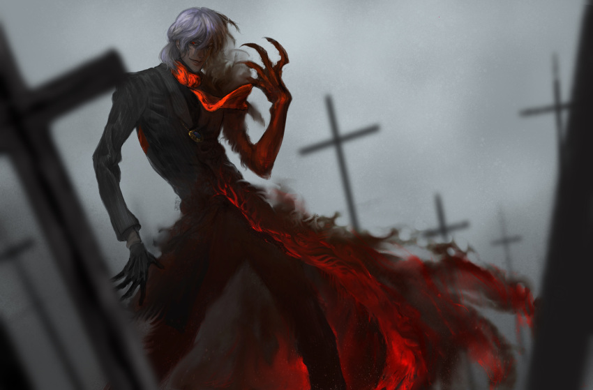 1boy, absurdres, antonio_salieri_(fate/grand_order), black_gloves, claws, cross, fate/grand_order, fate_(series)