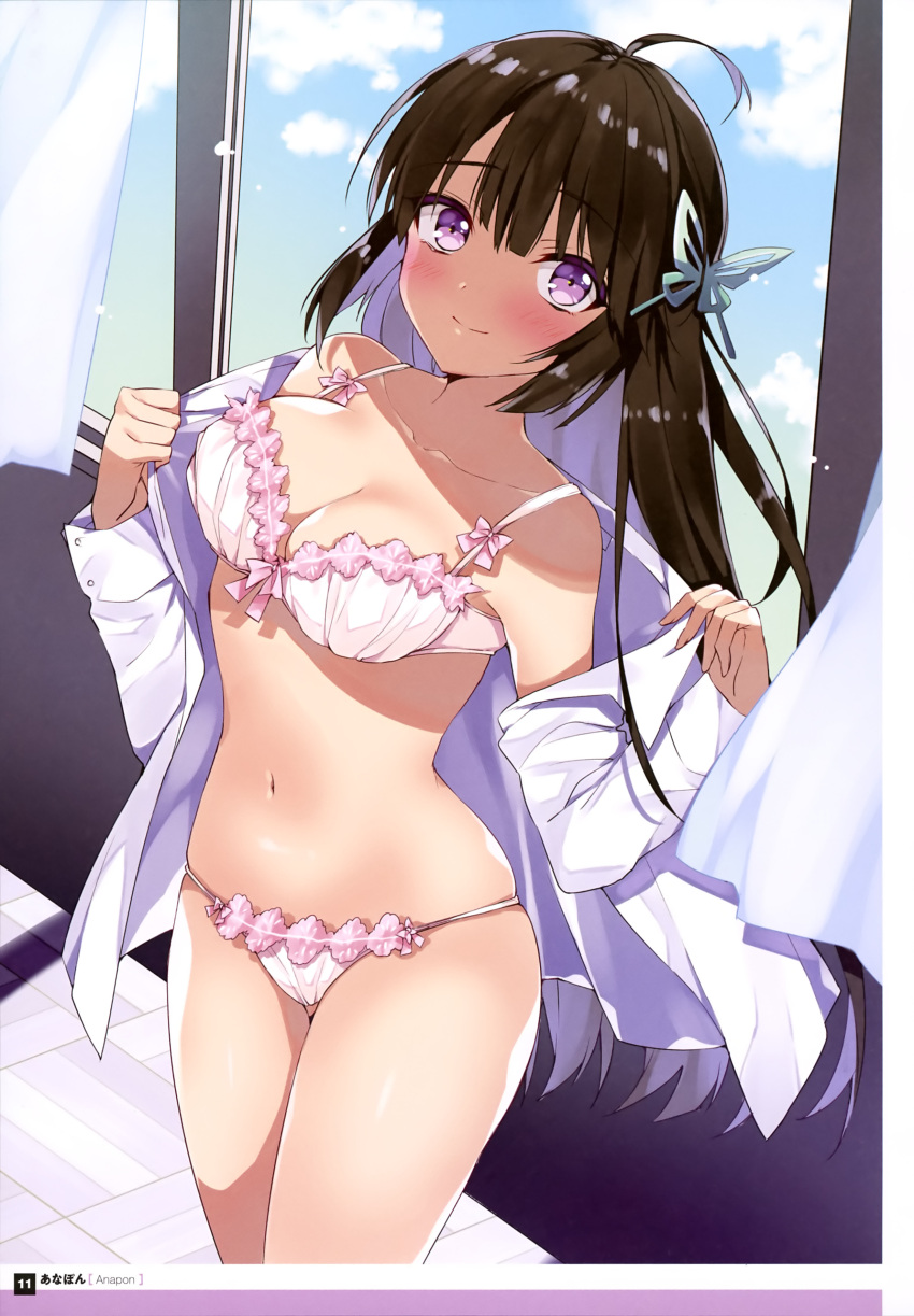 1girl, absurdres, ahoge, anapom, artist_name, bangs, blue_sky, blunt_bangs