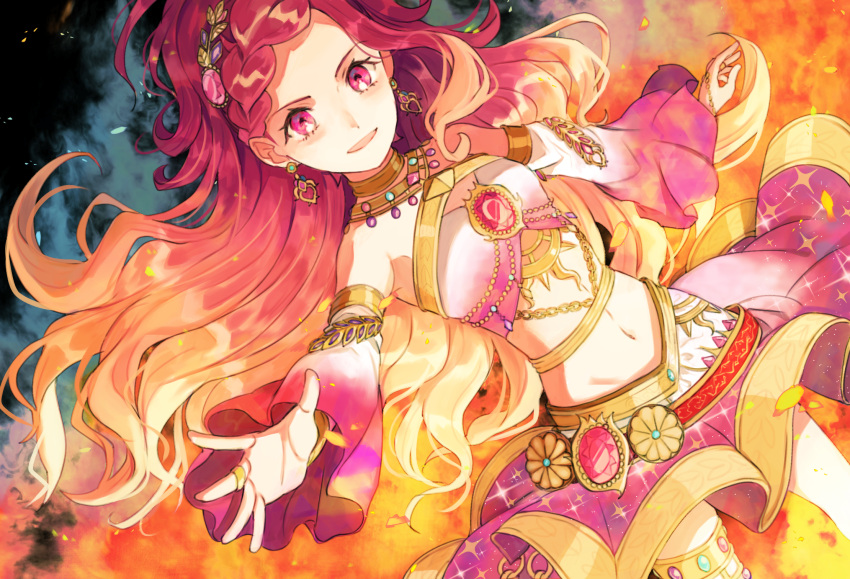 aikatsu!, aikatsu!_(series), aikatsu_friends!, anklet, commentary, detached_sleeves, earrings, fire