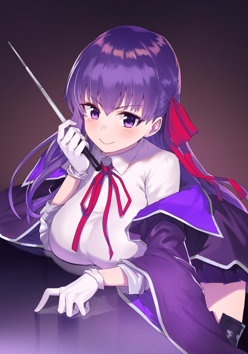 1girl, bangs, bb_(fate)_(all), bb_(fate/extra_ccc), black_legwear, black_skirt, breasts, closed_mouth