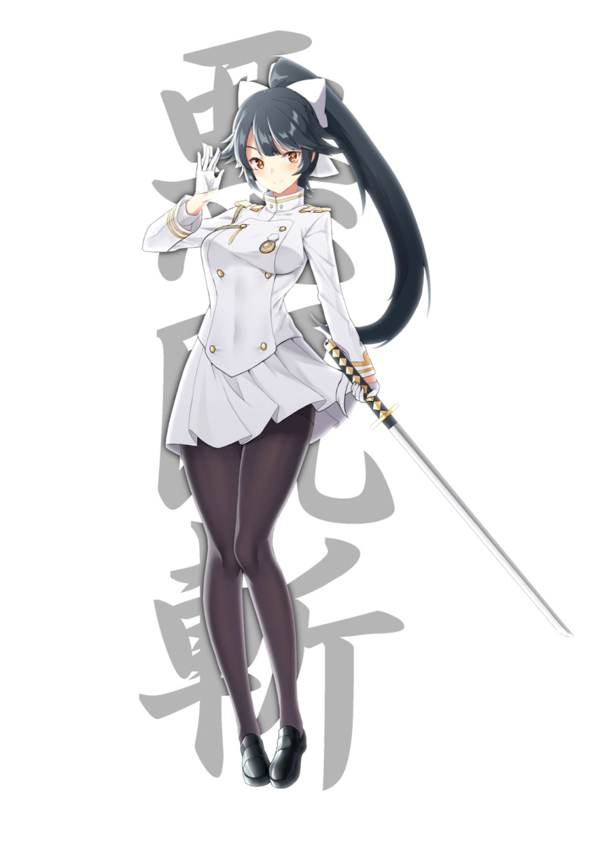 1girl, animal_ears, azur_lane, bangs, black_footwear, black_hair, black_legwear, bow
