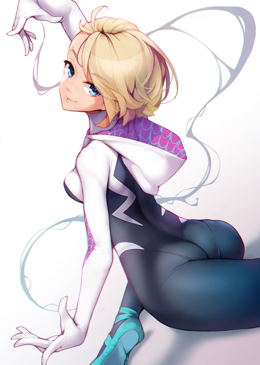 1girl, absurdres, arm_up, ass, ataruman, ballet_slippers, blonde_hair, blue_eyes