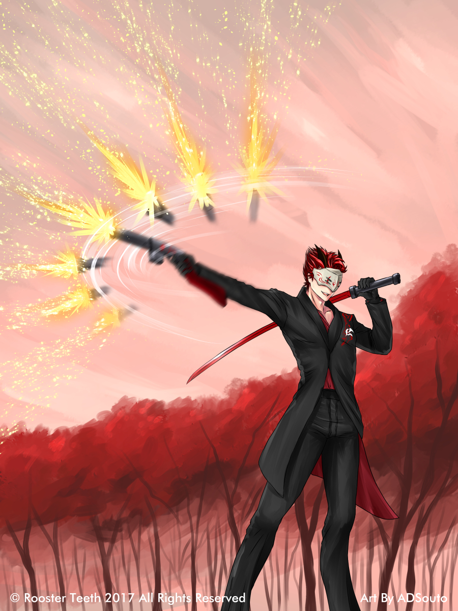 1boy, adam_taurus, adsouto, black_gloves, black_jacket, black_pants, gloves, gun