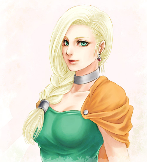 blonde_hair, braid, cape, dragon_quest, dragon_quest_v, earrings, green_eyes, jewelry