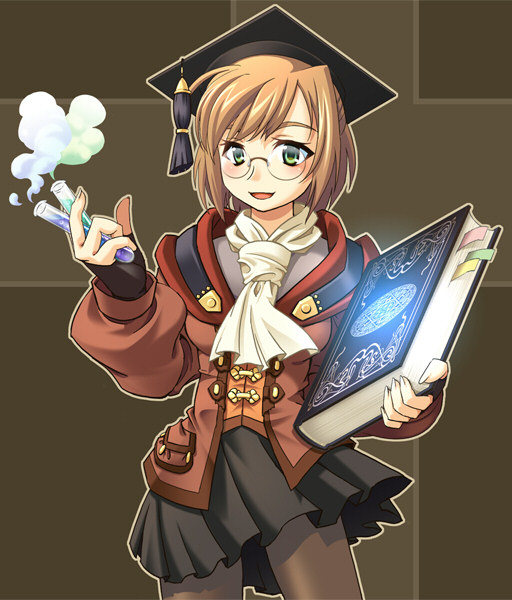final_fantasy, final_fantasy_xi, glasses, katy_(artist), pantyhose, scholar, skirt, solo