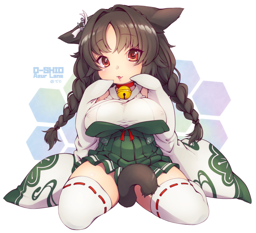 1girl, :3, animal_ears, azur_lane, bangs, bell, bell_choker, between_legs