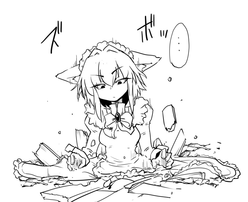 1girl, animal_ears, apron, collapsed, floor, fox_ears, gloves, highres