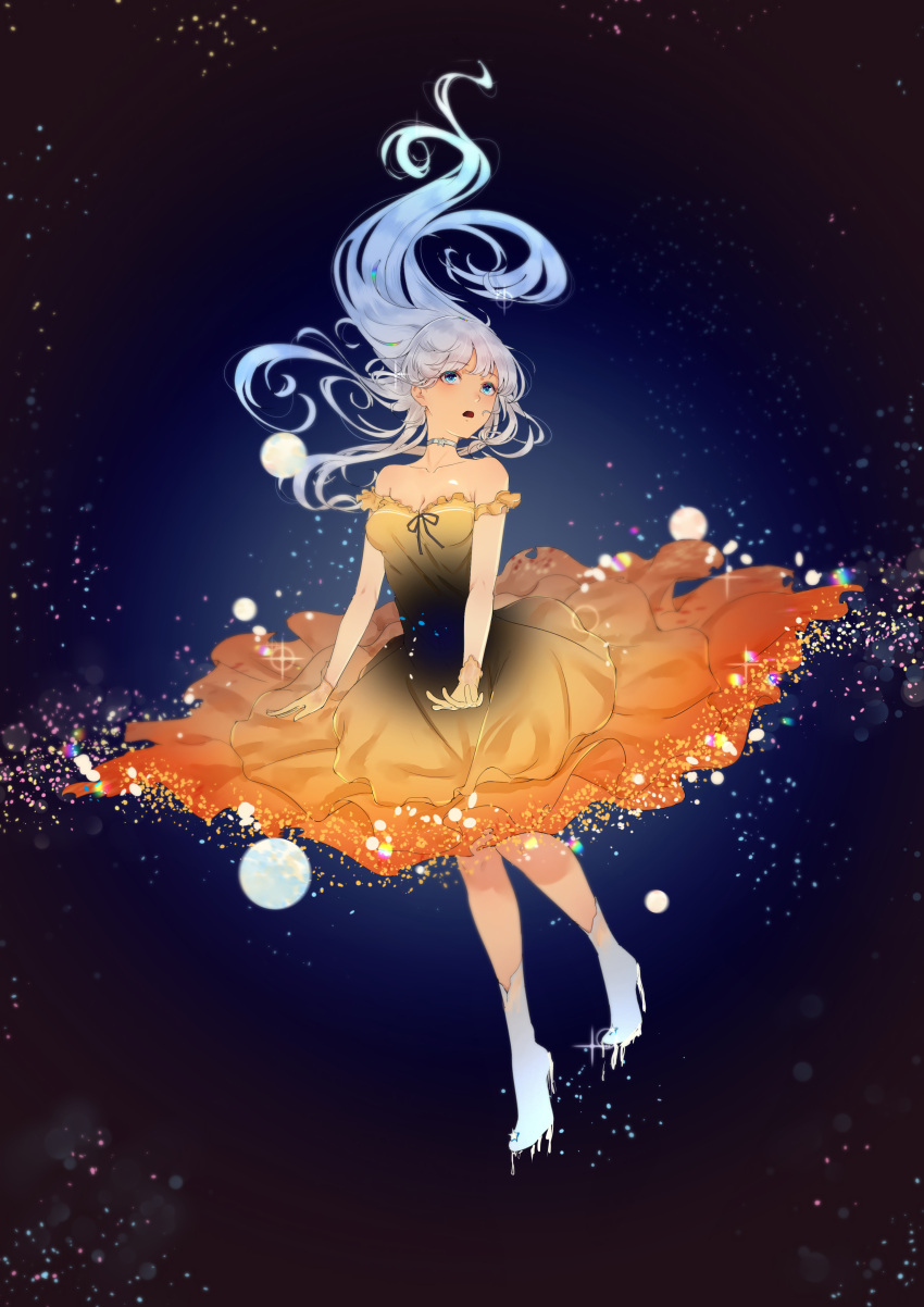 1girl, absurdres, blue_eyes, dress, gloves, gradient_hair, highres, long_hair